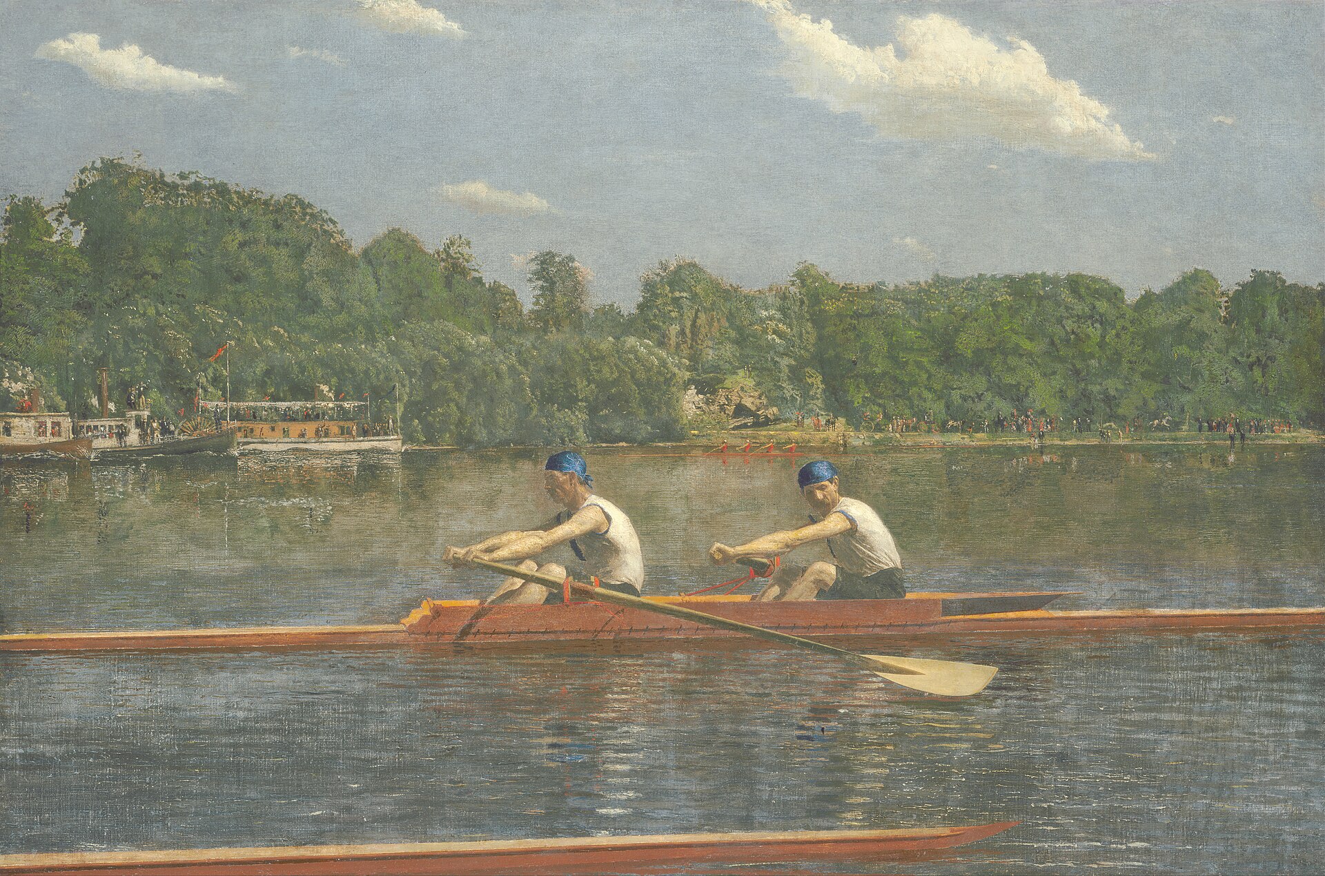 Two rowers pulling in unison, from Thomas Eakins' painting The Biglin Brothers Racing